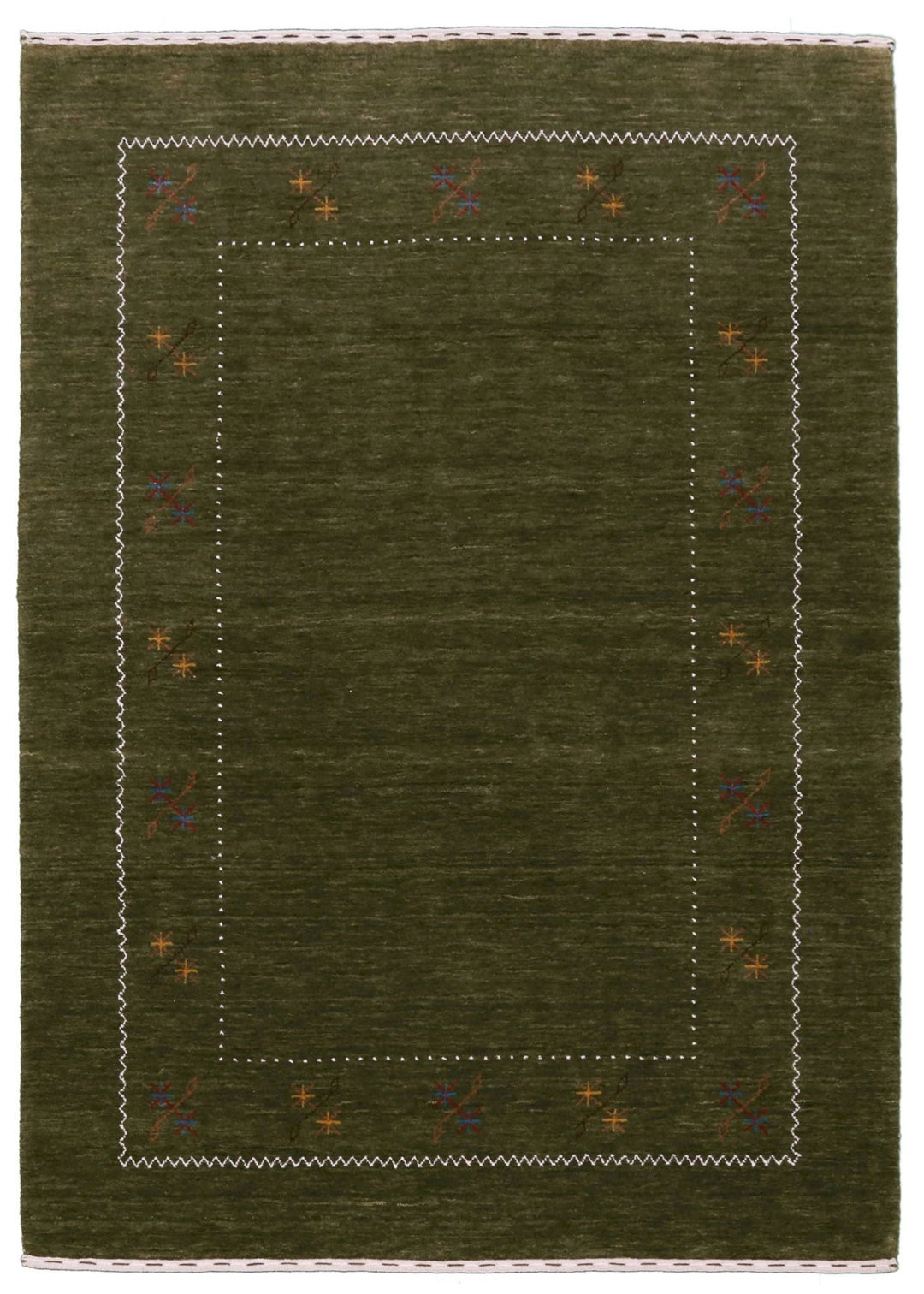 Green Modern Gabbeh Border Design Hand Loomed Wool Area Rug - The Rug Decor