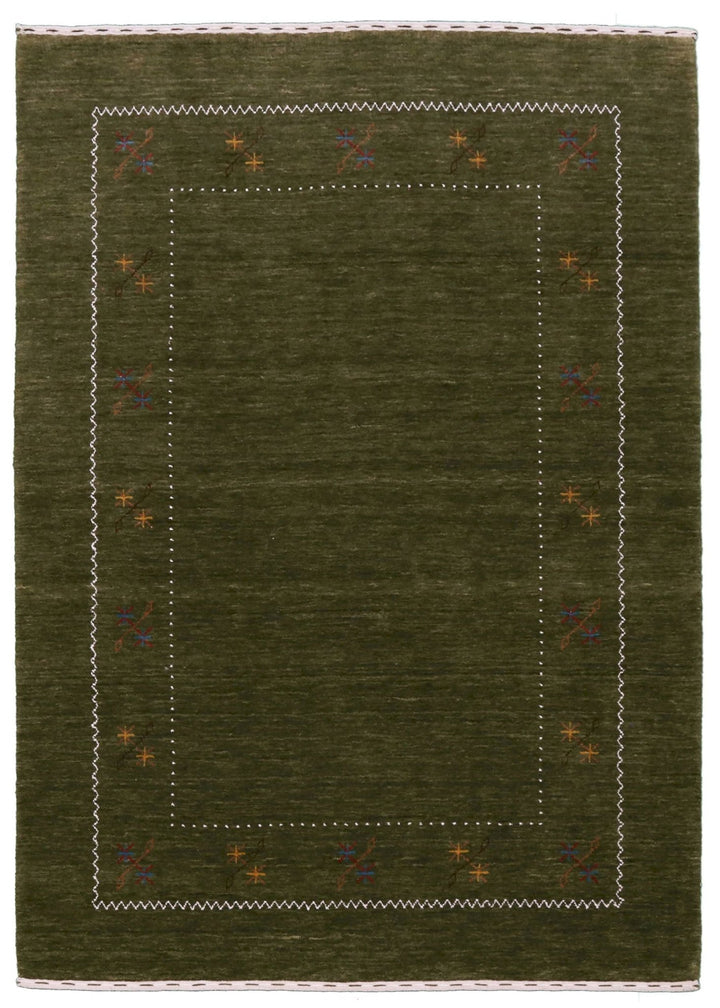 Green Modern Gabbeh Border Design Hand Loomed Wool Area Rug - The Rug Decor