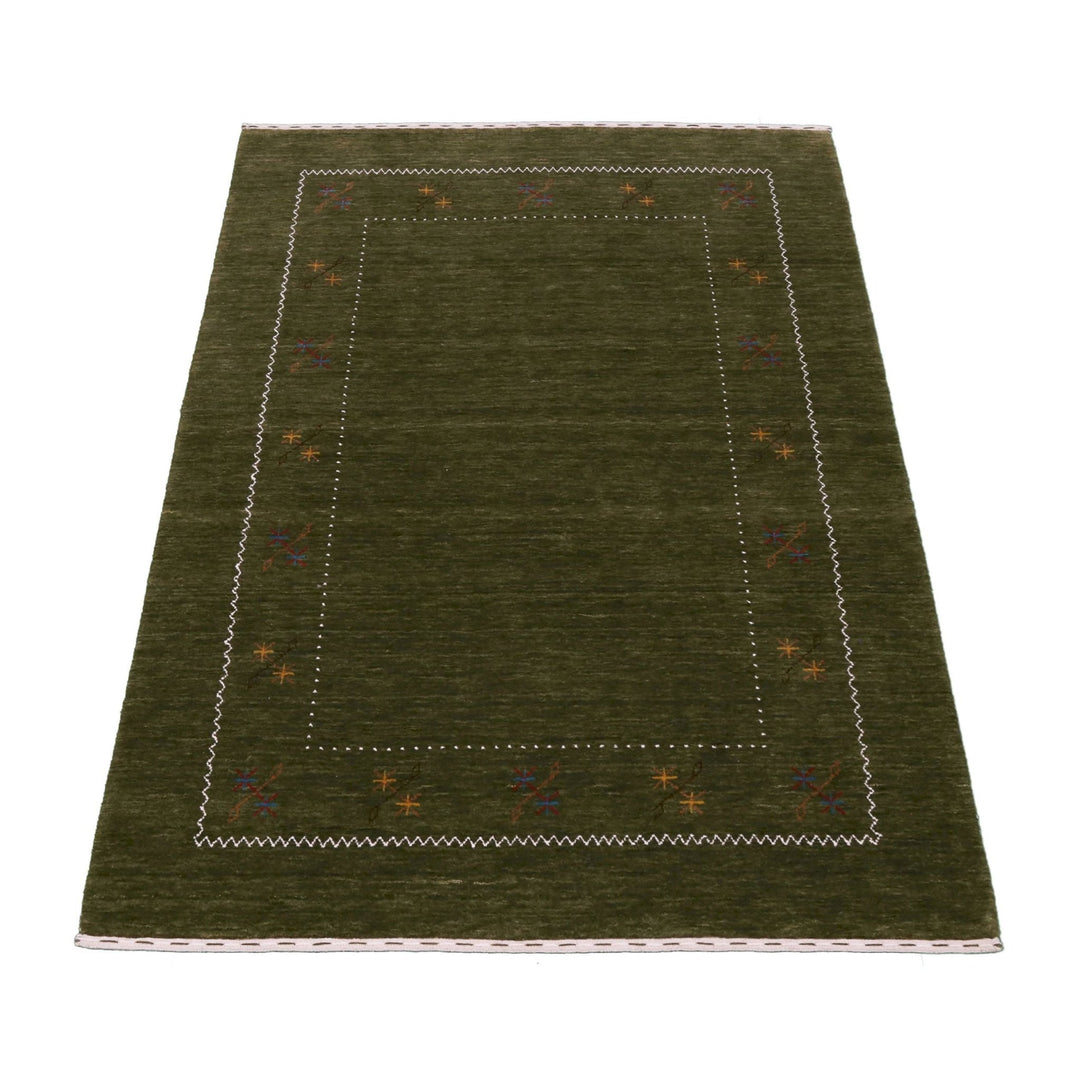 Green Modern Gabbeh Border Design Hand Loomed Wool Area Rug - The Rug Decor