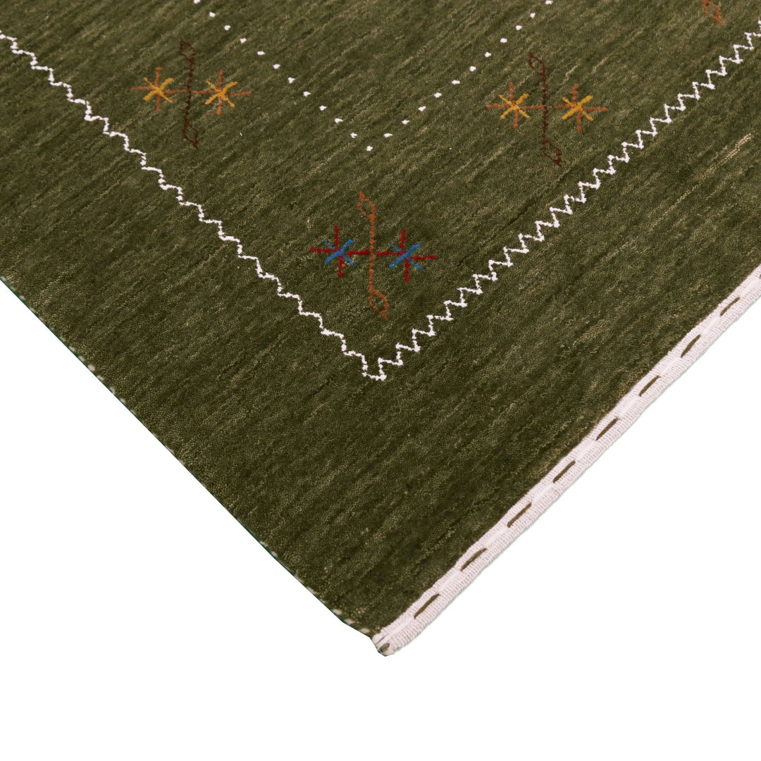 Green Modern Gabbeh Border Design Hand Loomed Wool Area Rug - The Rug Decor