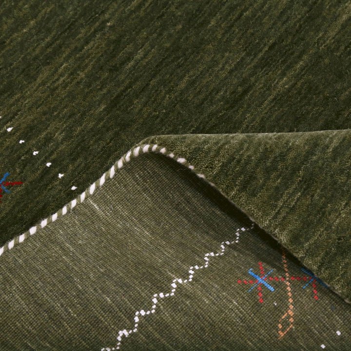Green Modern Gabbeh Border Design Hand Loomed Wool Area Rug - The Rug Decor