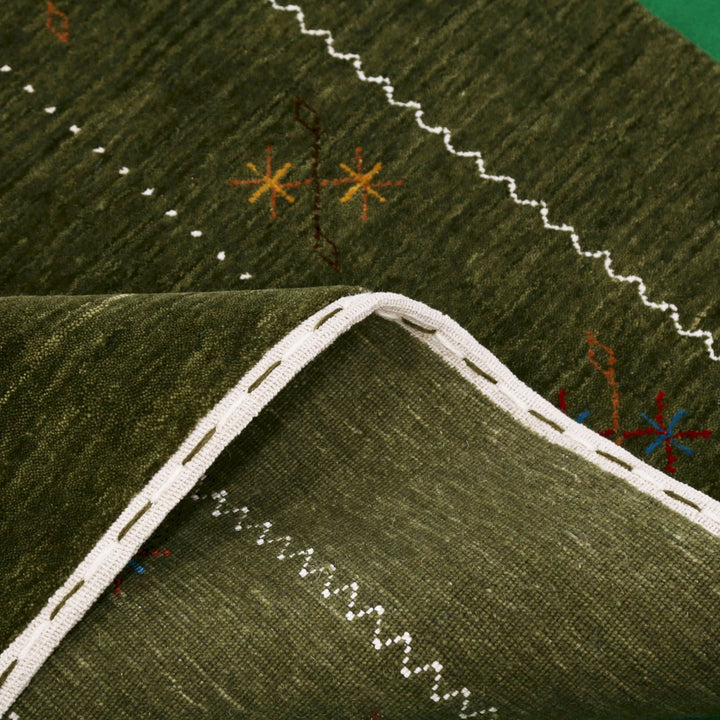 Green Modern Gabbeh Border Design Hand Loomed Wool Area Rug - The Rug Decor