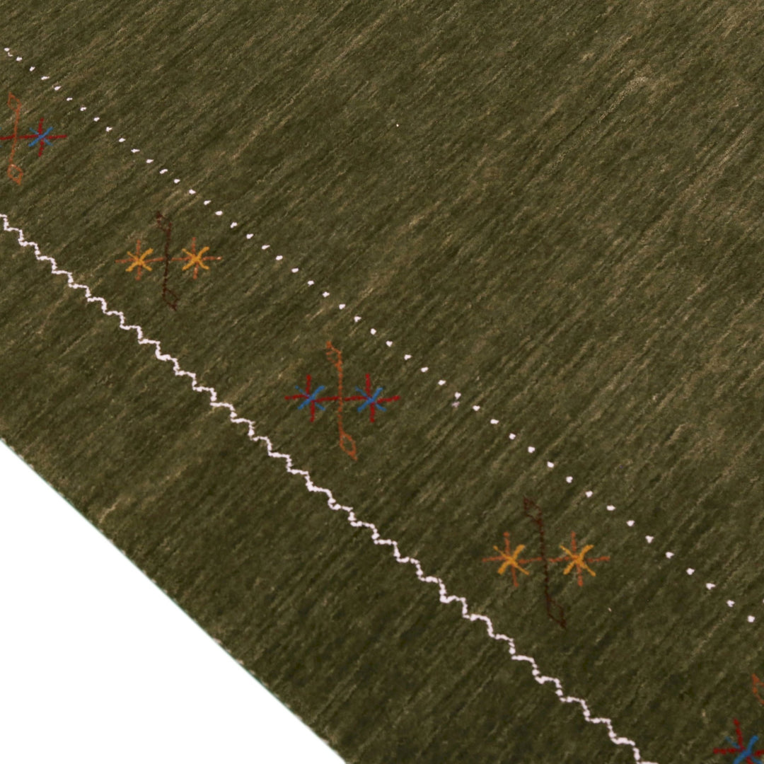 Green Modern Gabbeh Border Design Hand Loomed Wool Area Rug - The Rug Decor