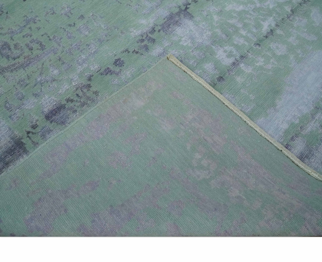 Green, Silver, Gray and Charcoal Modern Abstract Hand knotted 6x9 Wool and Viscose area Rug - The Rug Decor