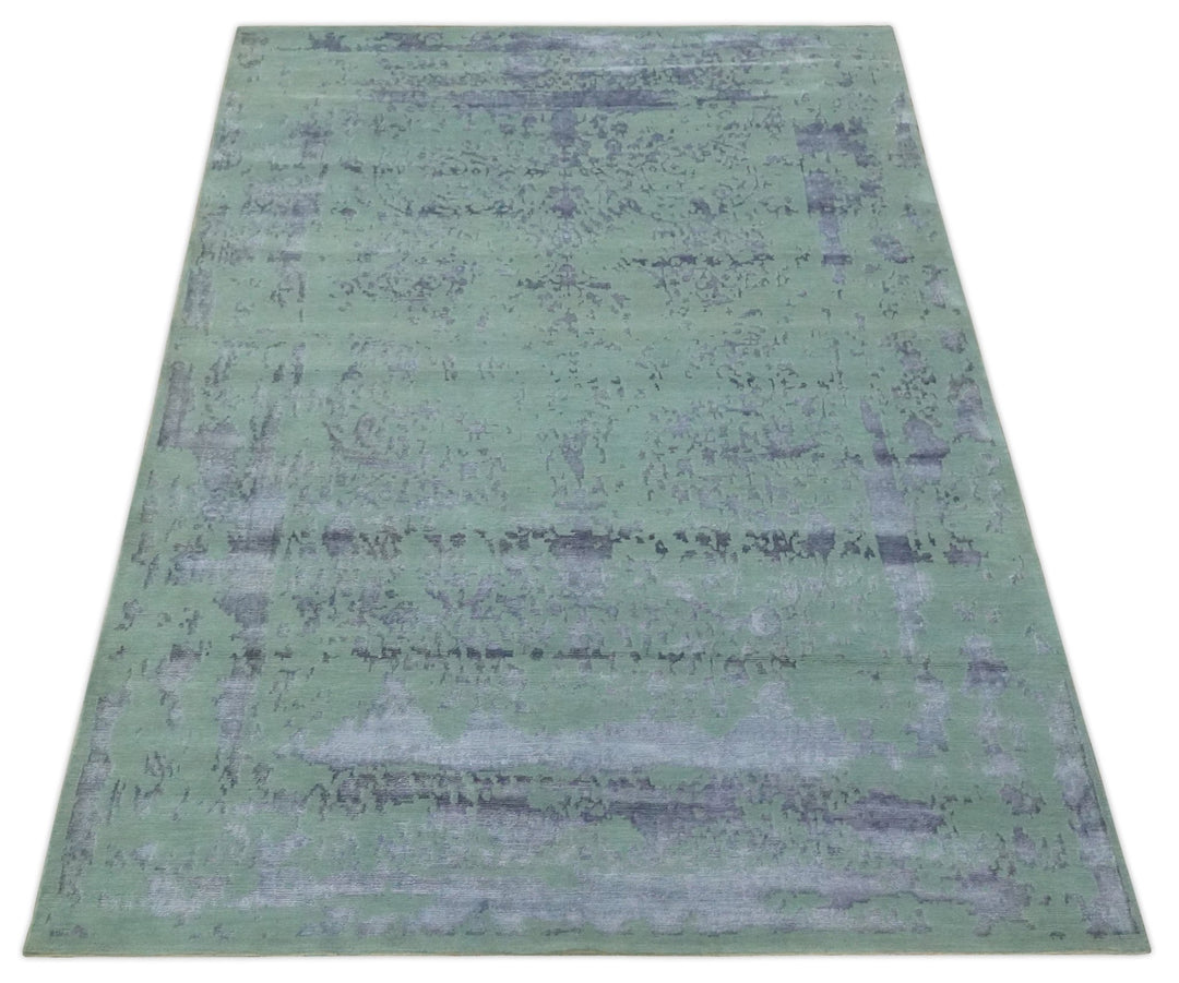 Green, Silver, Gray and Charcoal Modern Abstract Hand knotted 6x9 Wool and Viscose area Rug - The Rug Decor