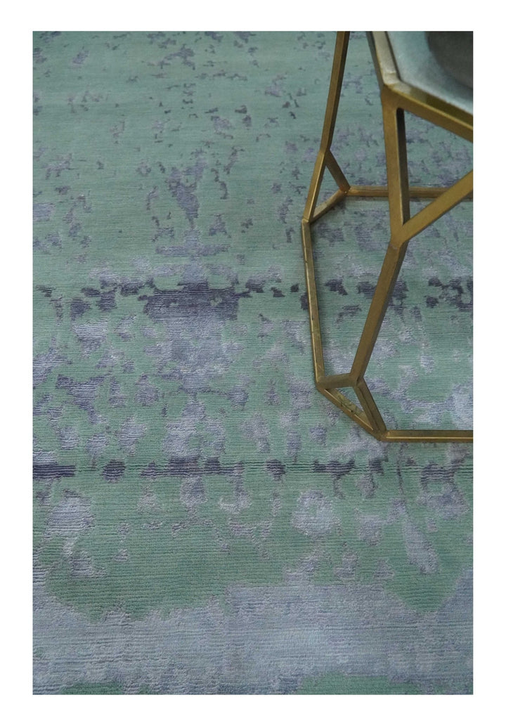 Green, Silver, Gray and Charcoal Modern Abstract Hand knotted 6x9 Wool and Viscose area Rug - The Rug Decor