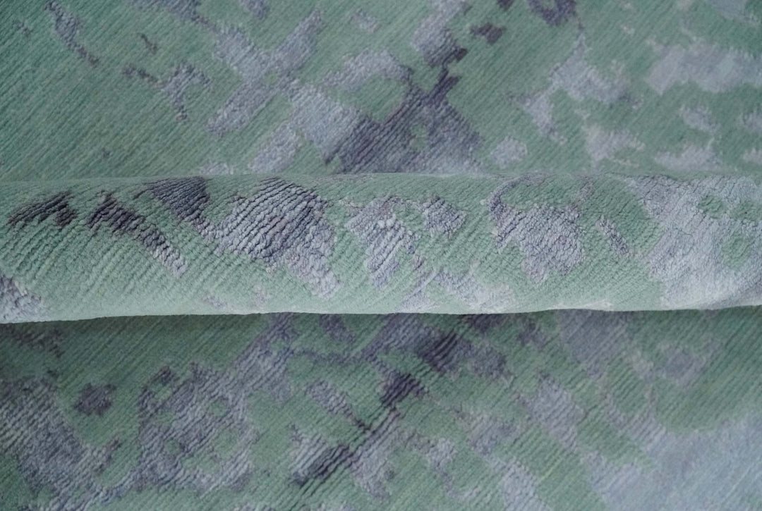 Green, Silver, Gray and Charcoal Modern Abstract Hand knotted 6x9 Wool and Viscose area Rug - The Rug Decor
