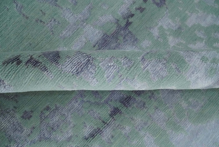 Green, Silver, Gray and Charcoal Modern Abstract Hand knotted 6x9 Wool and Viscose area Rug - The Rug Decor