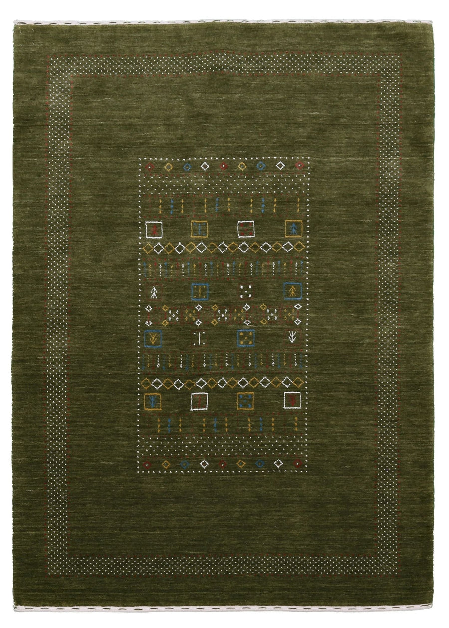 Green Tribal Center Pattern Hand Loomed Wool Area Rug - The Rug Decor