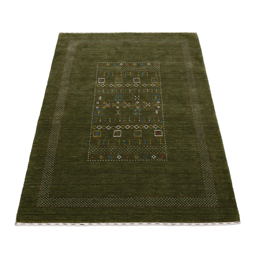Green Tribal Center Pattern Hand Loomed Wool Area Rug - The Rug Decor