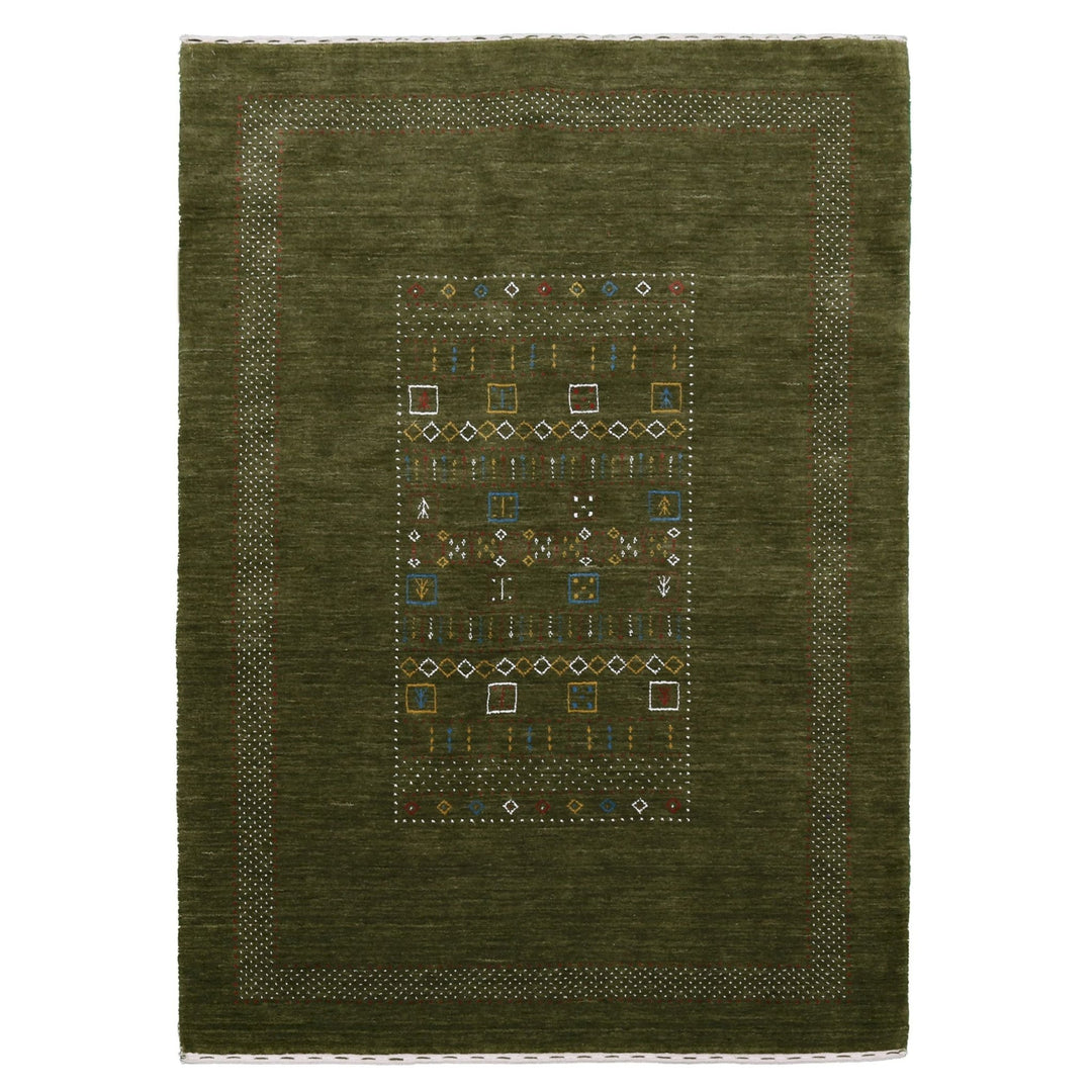 Green Tribal Center Pattern Hand Loomed Wool Area Rug - The Rug Decor