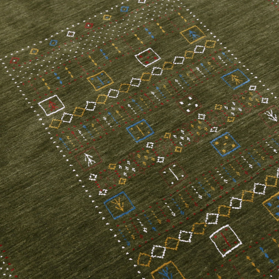 Green Tribal Center Pattern Hand Loomed Wool Area Rug - The Rug Decor