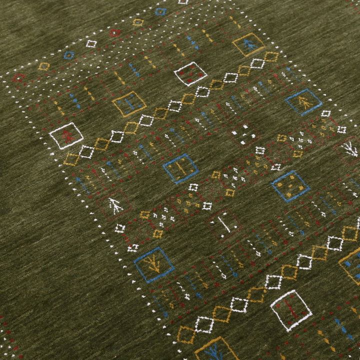 Green Tribal Center Pattern Hand Loomed Wool Area Rug - The Rug Decor