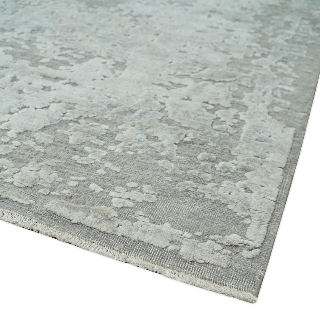 Hand Carved Texture Modern abstract Silver and Gray Hand Knotted 8x10 wool and Art Silk Area Rug - The Rug Decor