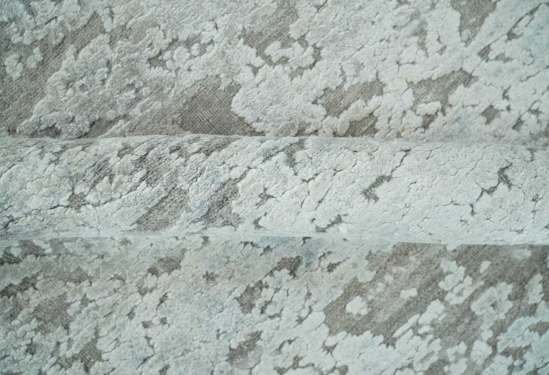 Hand Carved Texture Modern abstract Silver and Gray Hand Knotted 8x10 wool and Art Silk Area Rug - The Rug Decor