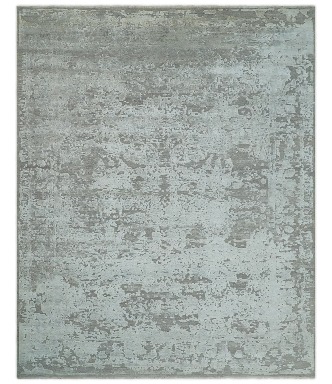 Hand Carved Texture Modern abstract Silver and Gray Hand Knotted 8x10 wool and Art Silk Area Rug - The Rug Decor