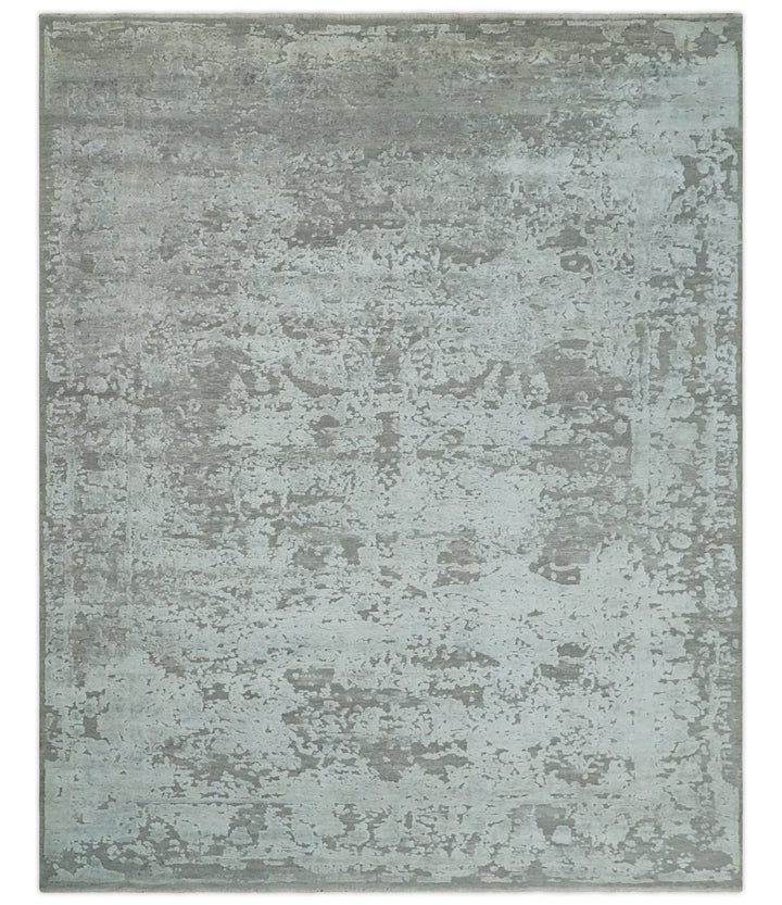 Hand Carved Texture Modern abstract Silver and Gray Hand Knotted 8x10 wool and Art Silk Area Rug - The Rug Decor
