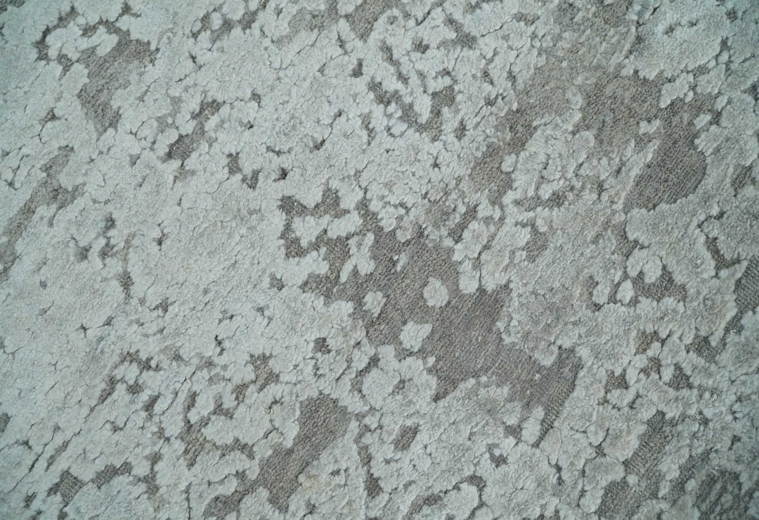 Hand Carved Texture Modern abstract Silver and Gray Hand Knotted 8x10 wool and Art Silk Area Rug - The Rug Decor