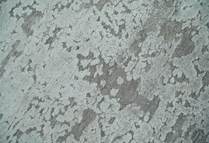 Hand Carved Texture Modern abstract Silver and Gray Hand Knotted 8x10 wool and Art Silk Area Rug - The Rug Decor