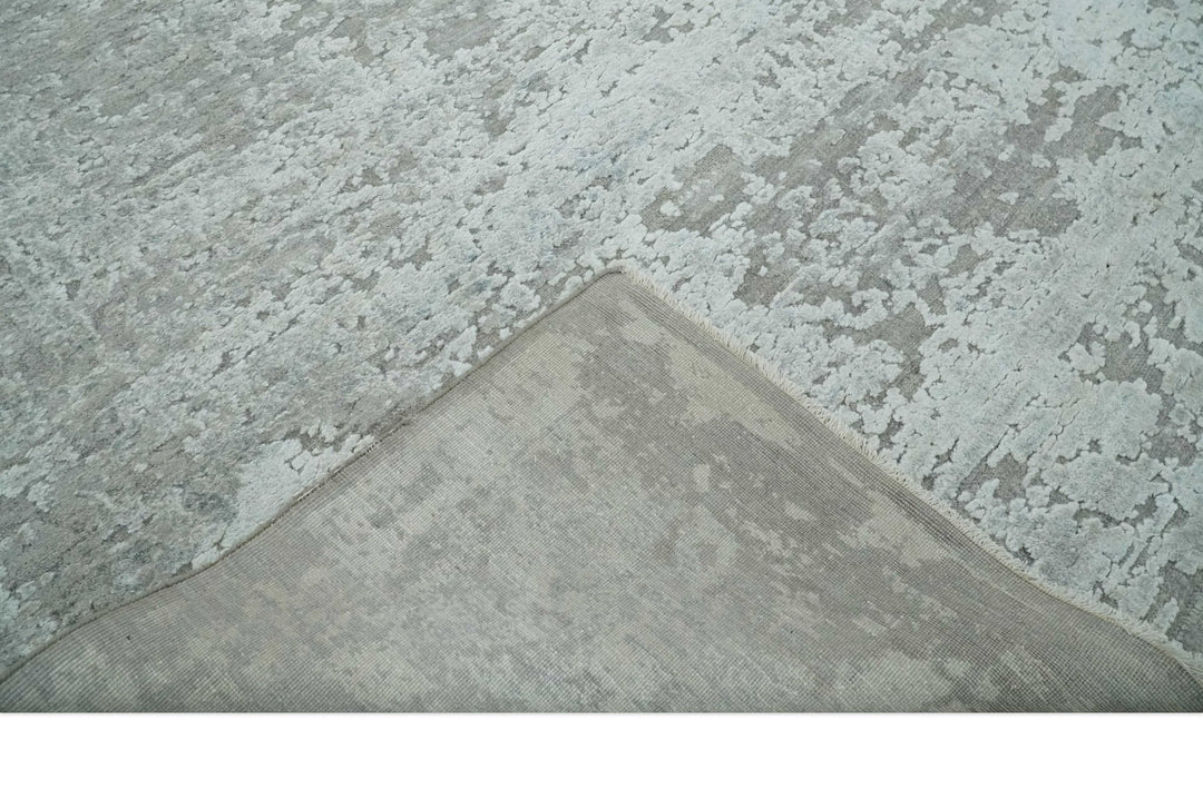 Hand Carved Texture Modern abstract Silver and Gray Hand Knotted 8x10 wool and Art Silk Area Rug - The Rug Decor