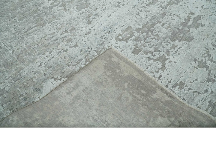 Hand Carved Texture Modern abstract Silver and Gray Hand Knotted 8x10 wool and Art Silk Area Rug - The Rug Decor
