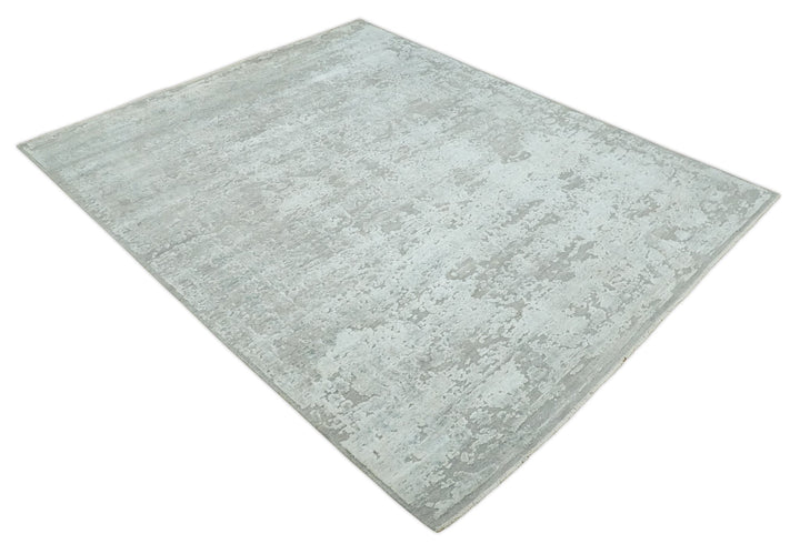 Hand Carved Texture Modern abstract Silver and Gray Hand Knotted 8x10 wool and Art Silk Area Rug - The Rug Decor