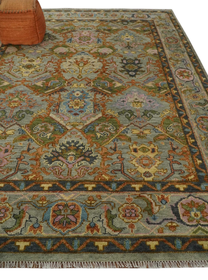 Hand knotted 5x8, 6x9, 8x10, 9x12, 10x14 and 12x15 All Wool Silver, Rust and Gray Traditional Antique Moss Persian Oushak Area Rug | TRDCP616 - The Rug Decor