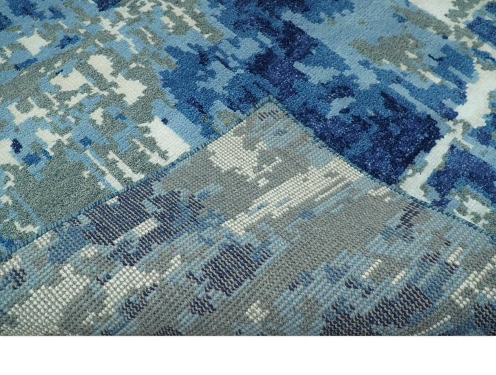 Hand Knotted 5x8 Blue, Gray and Ivory Modern Abstract wool area Rug - The Rug Decor