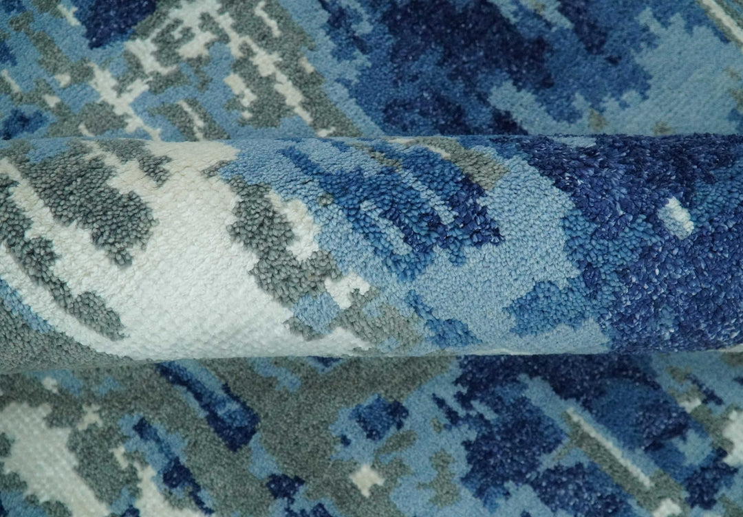 Hand Knotted 5x8 Blue, Gray and Ivory Modern Abstract wool area Rug - The Rug Decor