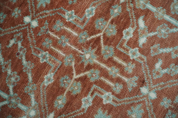 Hand knotted 8x10 Rust and Aqua Floral wool Area Rug - The Rug Decor
