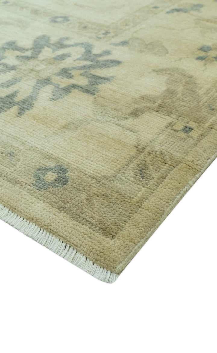 Hand Knotted Beige And Blue Traditional Oushak Design 9x11 Wool Area Rug - The Rug Decor