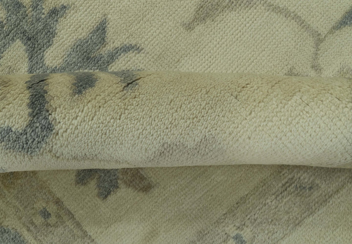 Hand Knotted Beige And Blue Traditional Oushak Design 9x11 Wool Area Rug - The Rug Decor