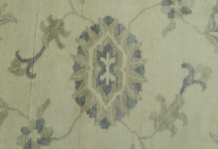 Hand Knotted Beige And Blue Traditional Oushak Design 9x11 Wool Area Rug - The Rug Decor