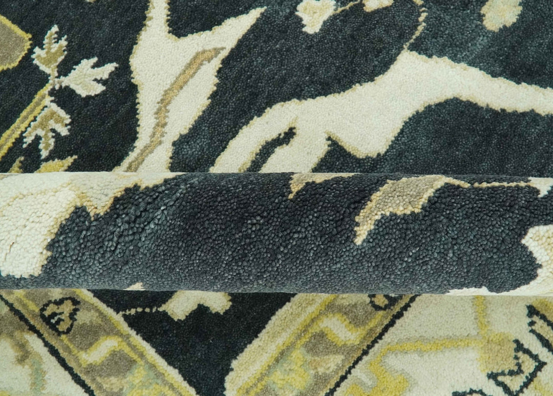 Hand Knotted Charcoal, Ivory and Olive Oriental Oushak 8x10 Wool Area Rug - The Rug Decor