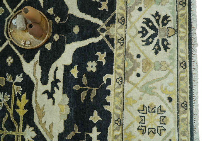 Hand Knotted Charcoal, Ivory and Olive Oriental Oushak 8x10 Wool Area Rug - The Rug Decor