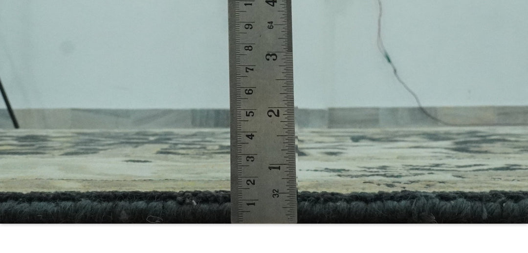 Hand Knotted Charcoal, Ivory and Olive Oriental Oushak 8x10 Wool Area Rug - The Rug Decor