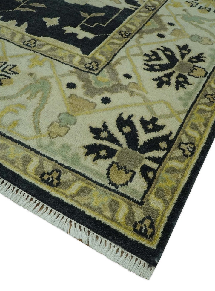 Hand Knotted Charcoal, Ivory and Olive Oriental Oushak 8x10 Wool Area Rug - The Rug Decor