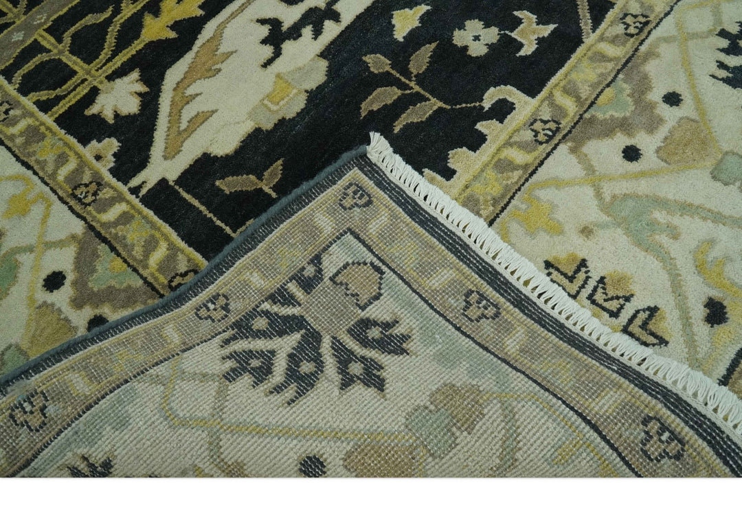Hand Knotted Charcoal, Ivory and Olive Oriental Oushak 8x10 Wool Area Rug - The Rug Decor