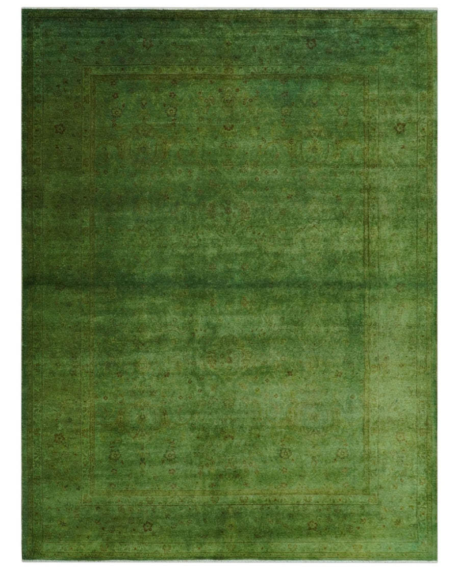 Hand Knotted Green Overdyed Traditional Oushak Design 9x12 Wool Area Rug - The Rug Decor