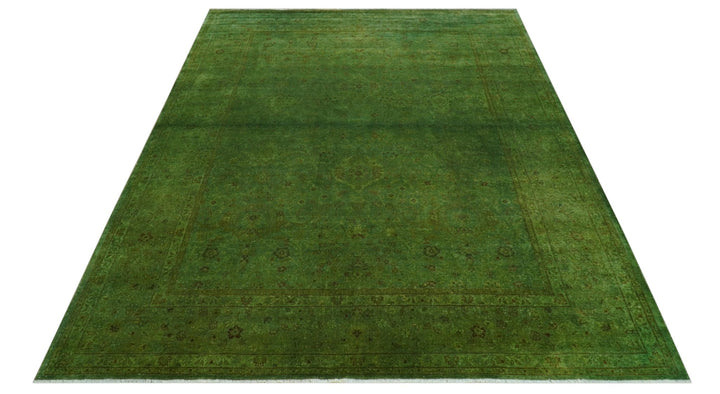 Hand Knotted Green Overdyed Traditional Oushak Design 9x12 Wool Area Rug - The Rug Decor