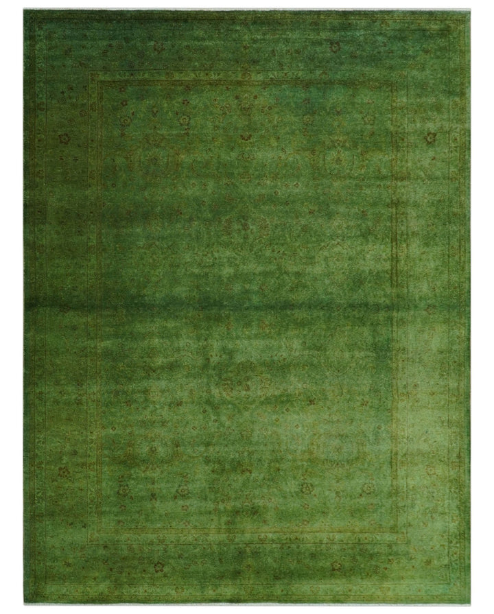 Hand Knotted Green Overdyed Traditional Oushak Design 9x12 Wool Area Rug - The Rug Decor