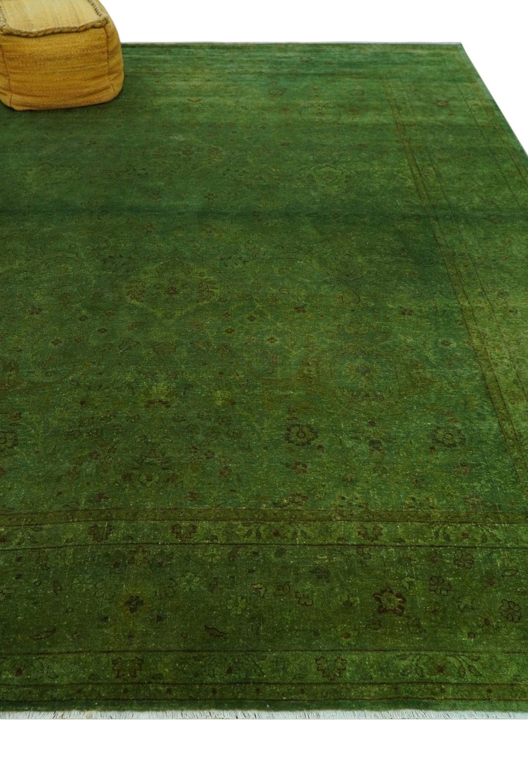 Hand Knotted Green Overdyed Traditional Oushak Design 9x12 Wool Area Rug - The Rug Decor