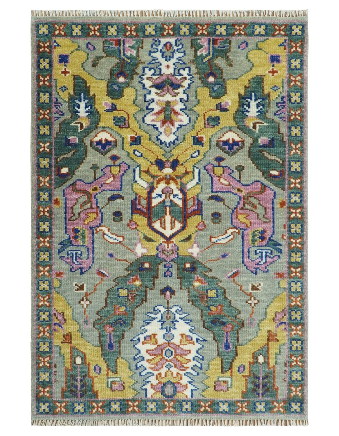 Hand knotted Green, Pink and Gold Traditional large design Antique Oushak Custom Made wool Area Rug - The Rug Decor