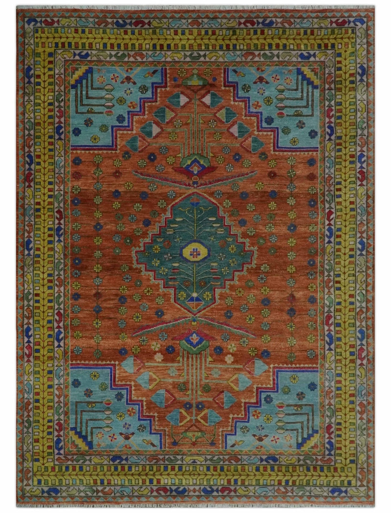 Hand Knotted Green, Rust, Yellow, Pink and Blue Traditional Floral 9x12 and 10x14 Wool Area Rug - The Rug Decor