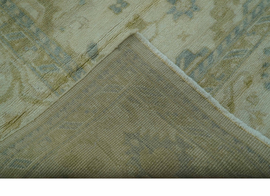 Hand Knotted Ivory And Blue Traditional Oushak Design 8x10 Wool Area Rug - The Rug Decor