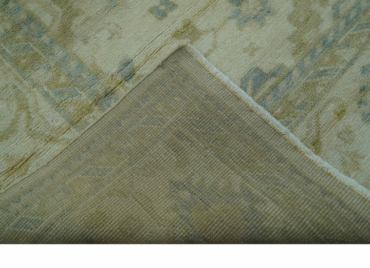 Hand Knotted Ivory And Blue Traditional Oushak Design 8x10 Wool Area Rug - The Rug Decor