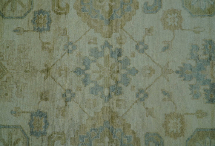 Hand Knotted Ivory And Blue Traditional Oushak Design 8x10 Wool Area Rug - The Rug Decor