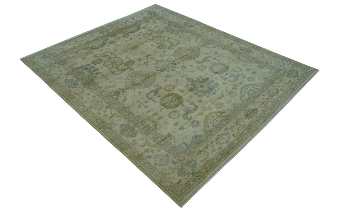 Hand Knotted Ivory And Blue Traditional Oushak Design 8x10 Wool Area Rug - The Rug Decor