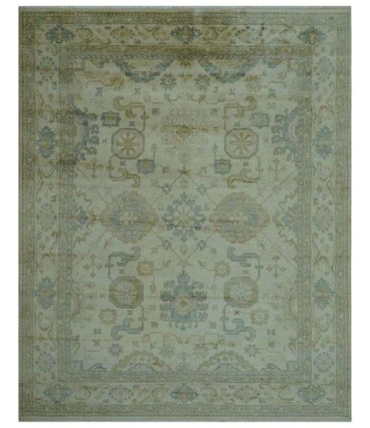 Hand Knotted Ivory And Blue Traditional Oushak Design 8x10 Wool Area Rug - The Rug Decor