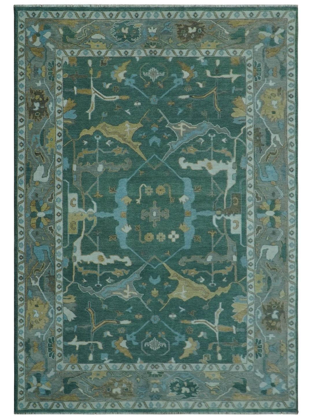 Hand Knotted Oriental Oushak Green and Gray Multi Size Wool Area Rug - The Rug Decor